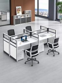 Bàn làm việc có vách gỗ Kính 4 Chỗ